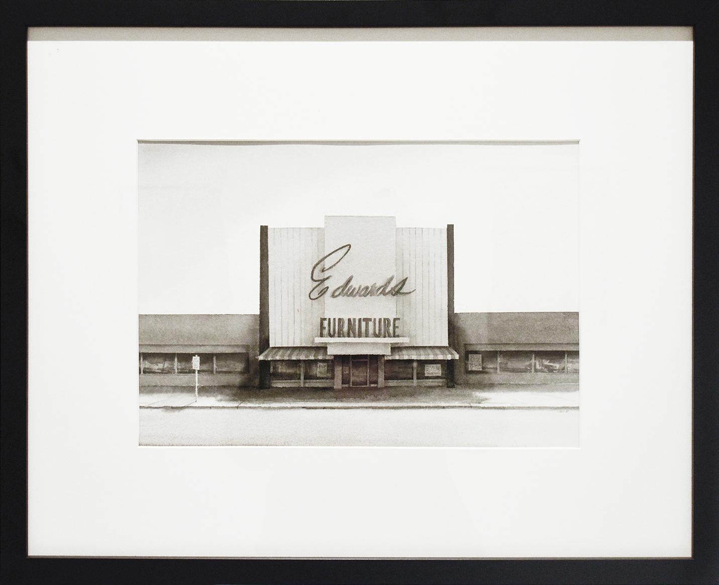 Edward's (Photo-Realist Black & White Watercolor Painting of Retro Store) - Art by Scott Nelson Foster