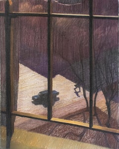 Looking Down Morning Side (Framed Colorful Pastel of NYC Window, William Clutz)