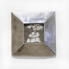 Infanta LVI (Small Abstract Cubist Graphite Drawing in Vintage Silver Frame)