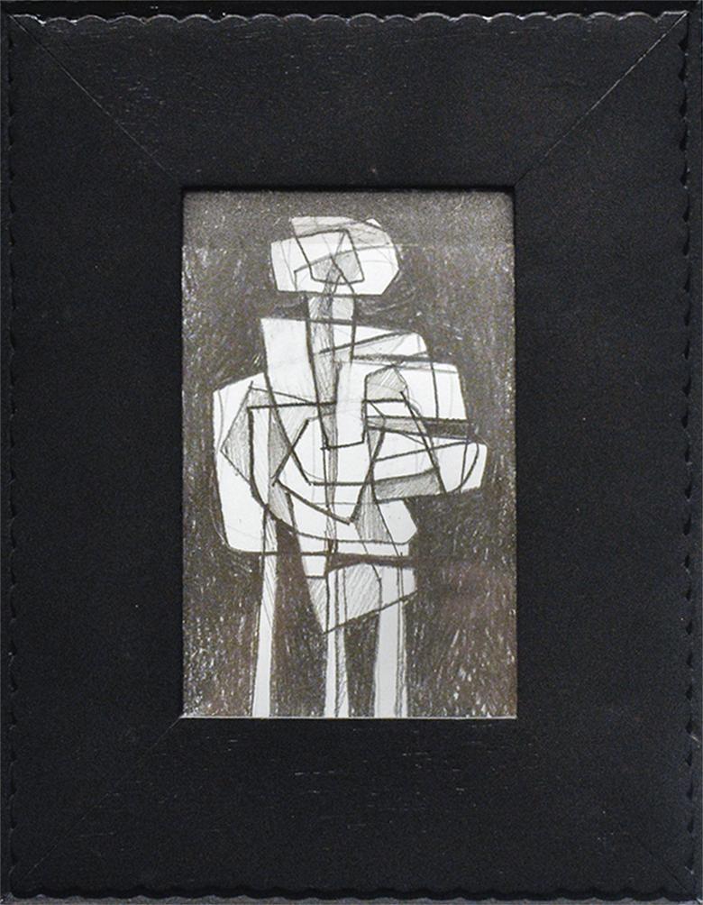 David Dew Bruner Figurative Art - Infanta LVII (Abstract Figurative Graphite Drawing in Vintage Black Frame)