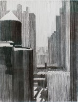 William Clutz Out The Window 9th Floor Black And White Pastel Nyc Drawing By William Clutz For Sale At 1stdibs