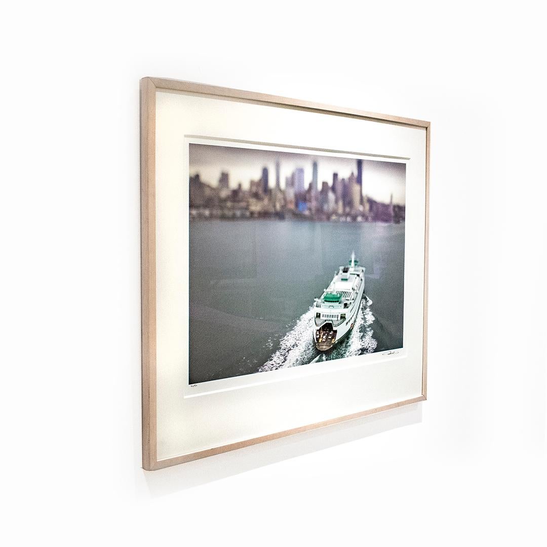 Double Bay Ferry (Tilt Shift Landscape Photograph of Ferry with City Skyline) - Gray Color Photograph by Keith Loutit 