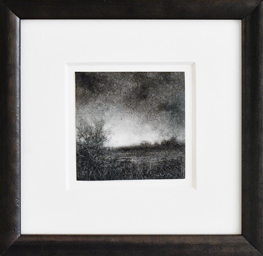 Edgeland XV (Miniature Realistic Landscape Drawing in Black Charcoal, Framed) - Art by Sue Bryan