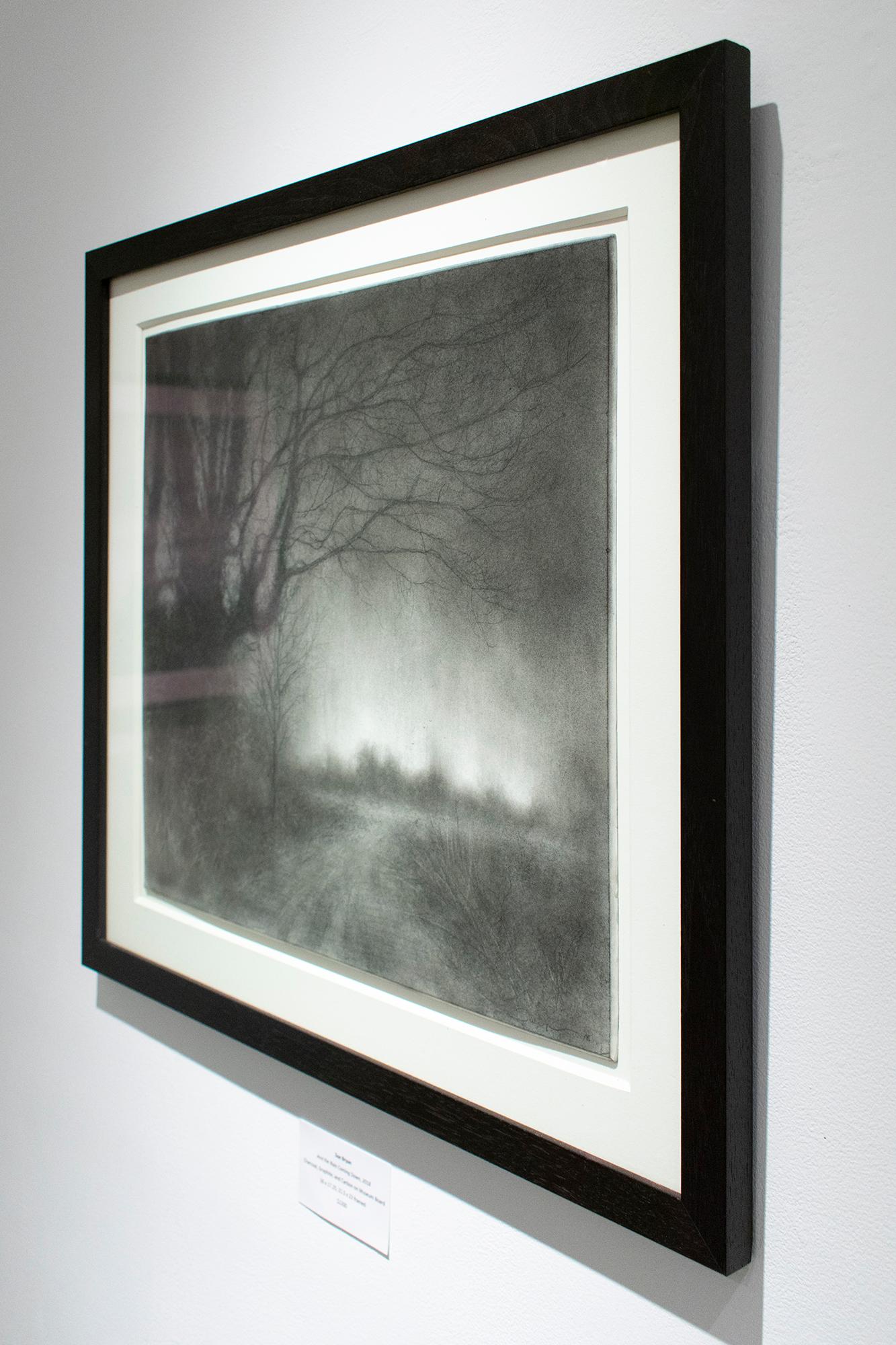 And the Rain Coming Down (Moody Charcoal Landscape Drawing of Country Road) - Contemporary Painting by Sue Bryan