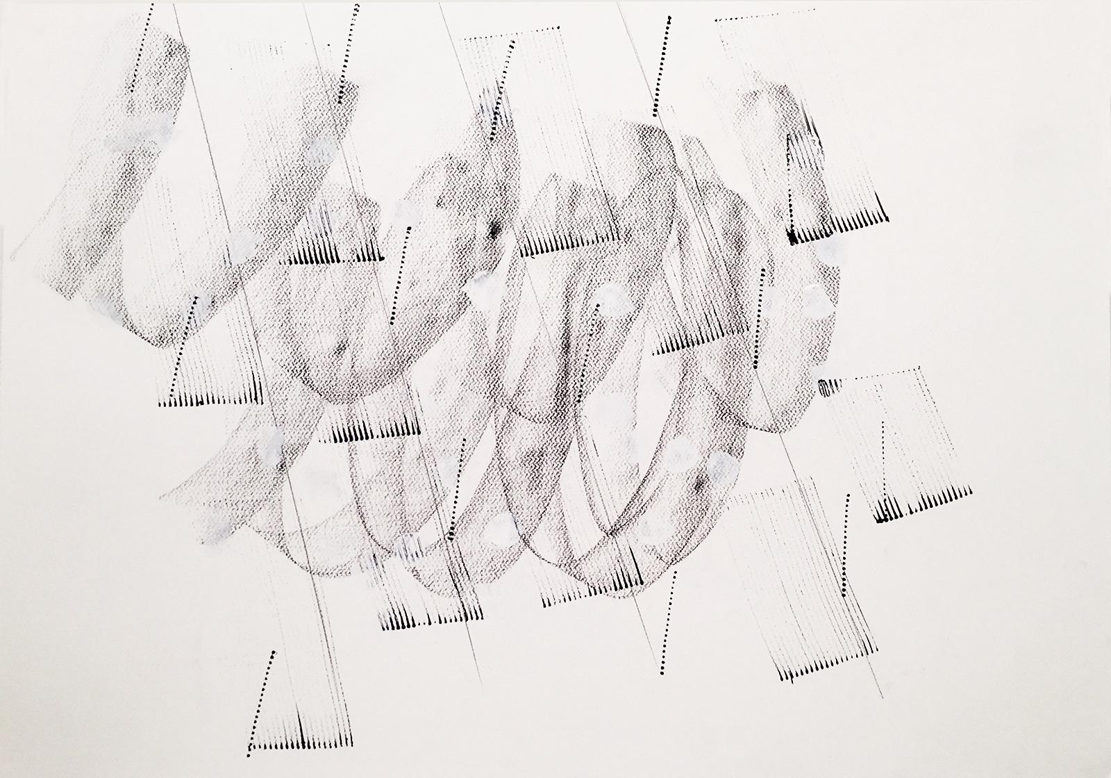 Jeanette Fintz Abstract Drawing - Contemporary, Minimalist Black and White Line Drawing  (Energy Clearing #13)