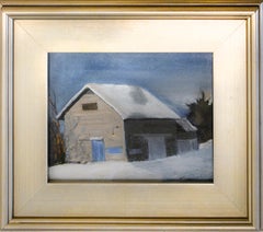 Blue Door Barn (En Plein Air Landscape Pastel Drawing of Snow & Barn in Winter)