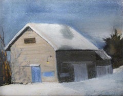 Blue Door Barn (En Plein Air Landscape Pastel Drawing of Snow & Barn in Winter)