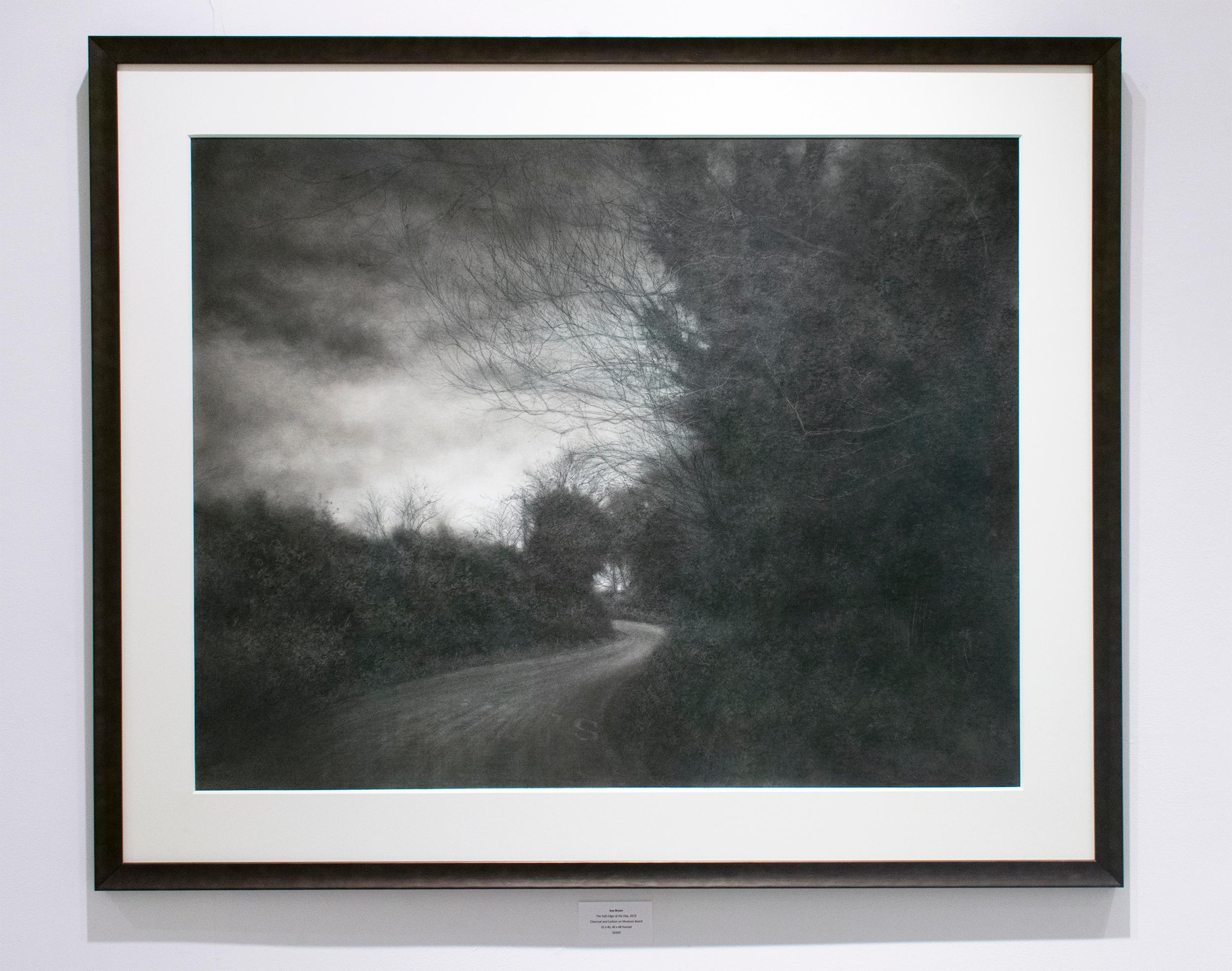 The Soft Edge of the Day (Contemporary Charcoal Landscape of Country Road) 2