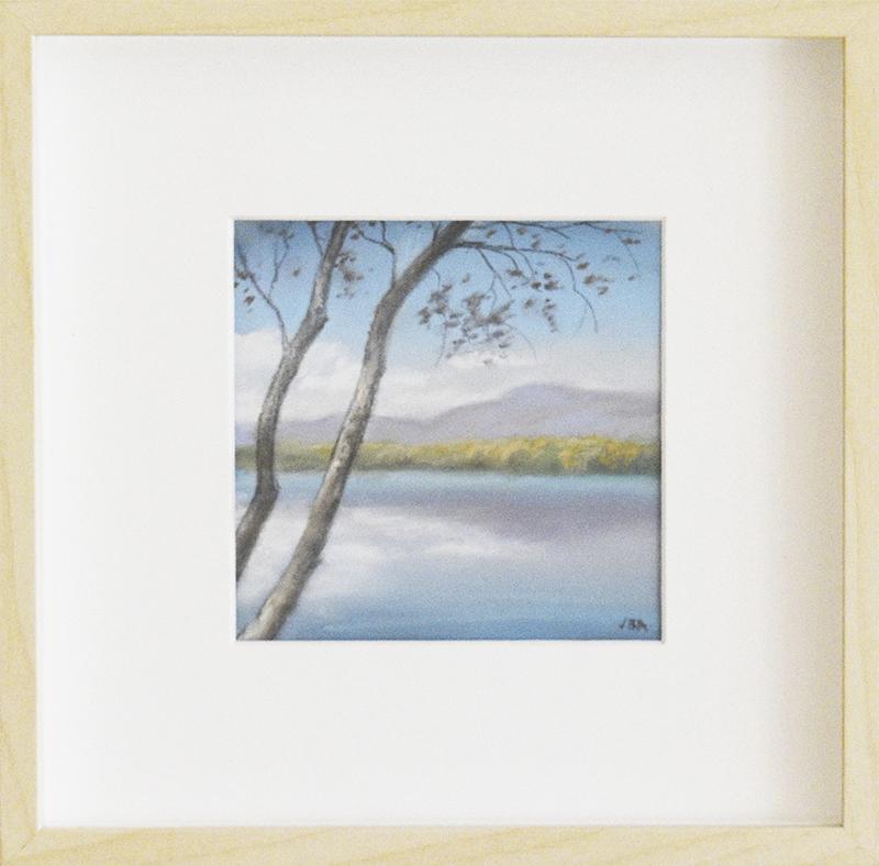 Spring on Water's Edge (Hudson River School Landscape Drawing of Blue Mountains) - Art by Jane Bloodgood-Abrams