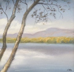 Spring on Water's Edge (Hudson River School Landscape Drawing of Blue Mountains)