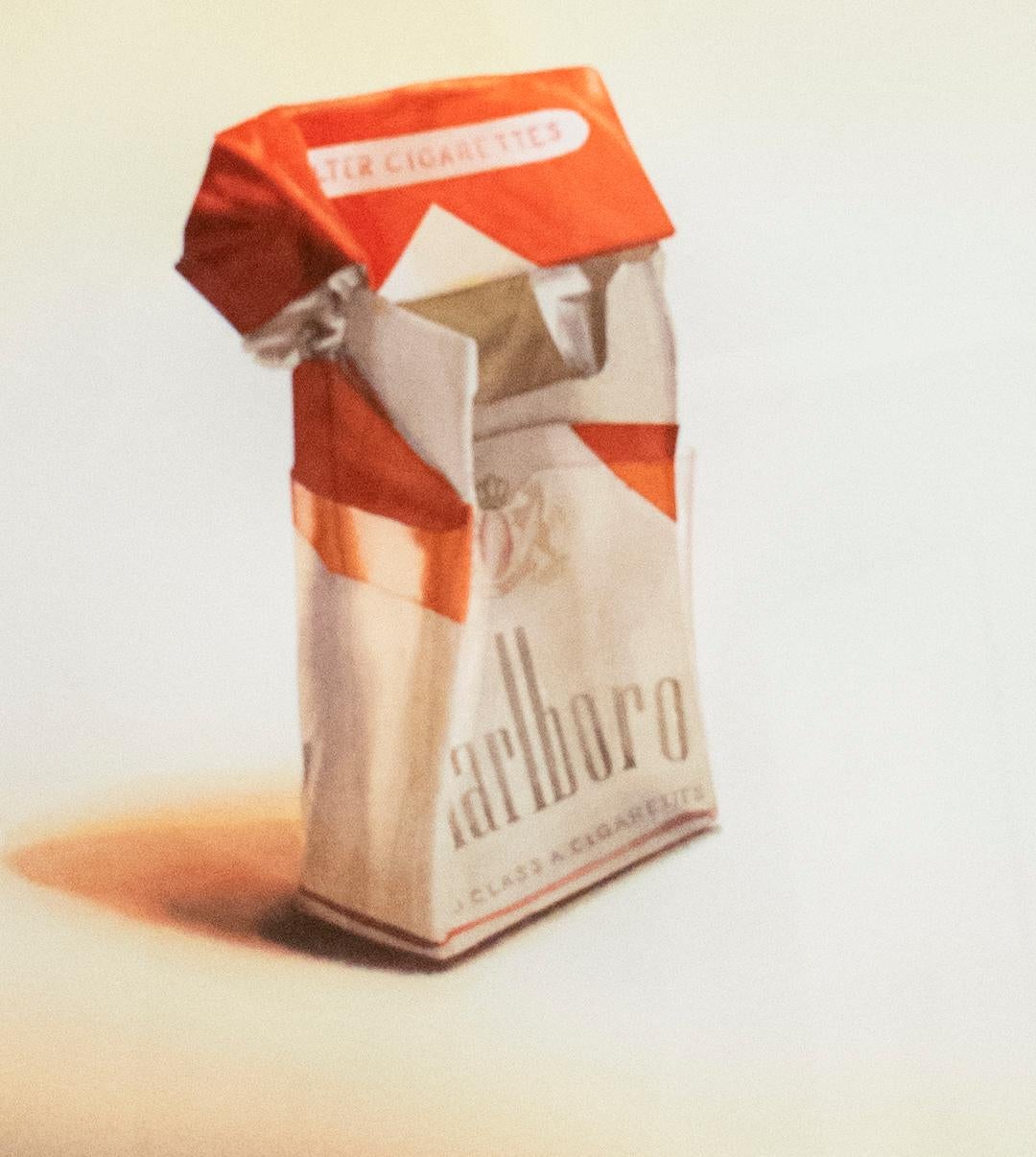 Marlboro II (Photo-Realist Pop Art Still Life Painting of a Red Cigarette Pack) - White Still-Life Painting by Scott Nelson Foster