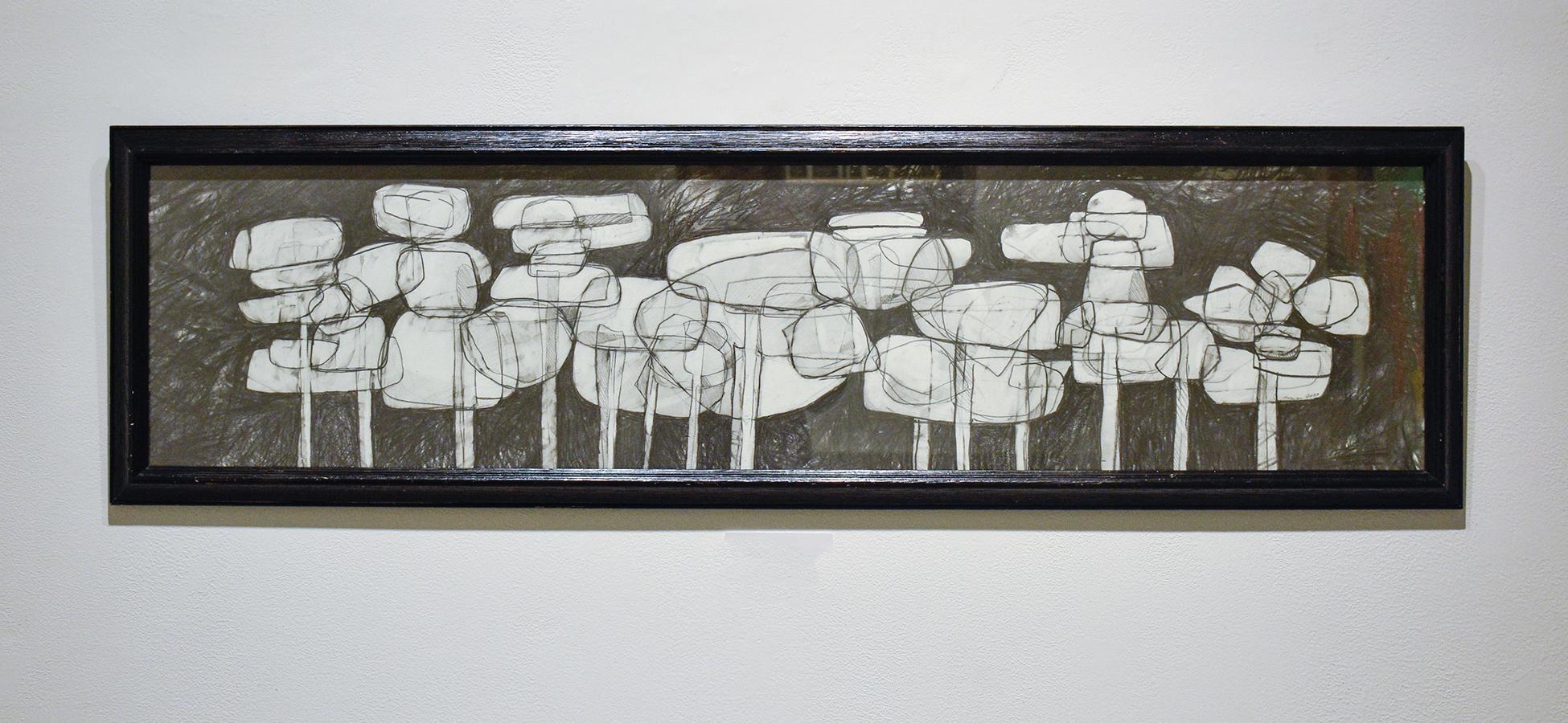 Waterlilies 24 (Abstract Figurative Graphite Drawing in Antique Black Frame) - Art by David Dew Bruner