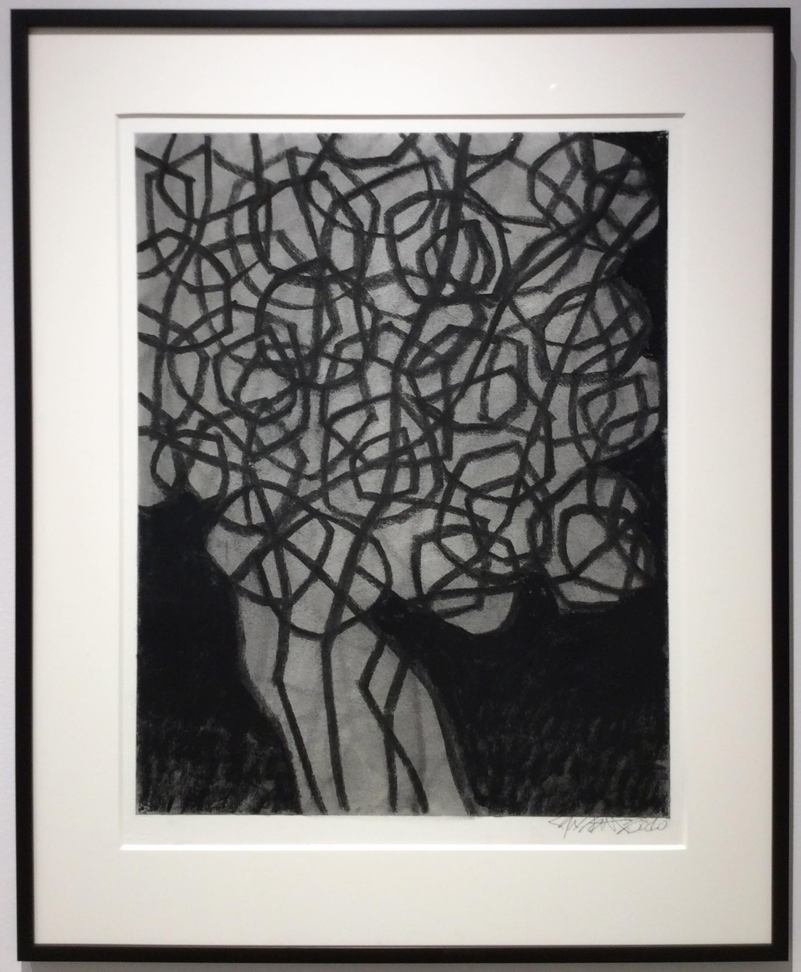 Untitled No. 15 (Abstract Black & Grey Charcoal Drawing with Mat & Black Frame) - Art by Ralph Stout