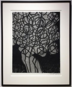 Sin título nº 15 (Dibujo abstracto a carboncillo negro y gris con paspartú y marco negro)