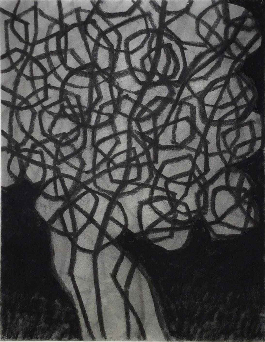 Ralph Stout Abstract Drawing - Untitled No. 15 (Abstract Black & Grey Charcoal Drawing with Mat & Black Frame)