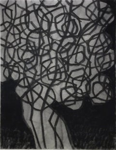 Ohne Titel Nr. 15 (Abstrakte schwarz-graue Holzkohlezeichnung mit mattem und schwarzem Rahmen)