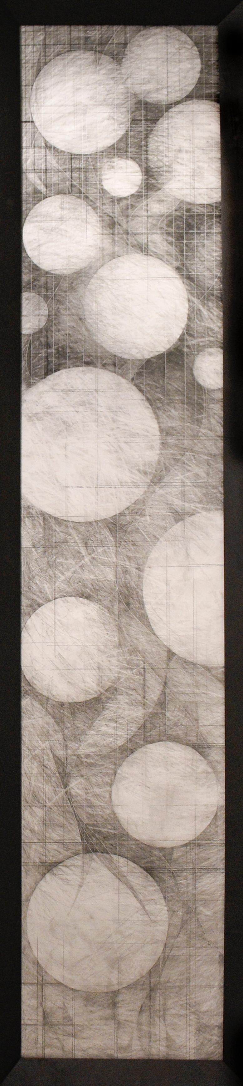 Moons of Jupiter: Abstract Geometric Graphite Drawing, Vintage Black Wood Frame