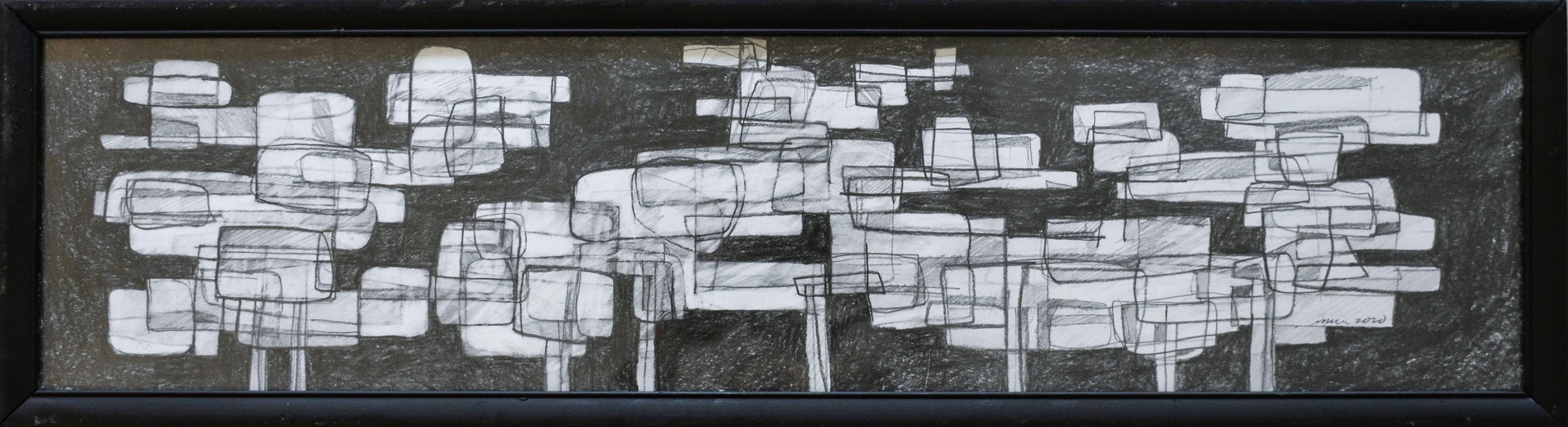 David Dew Bruner Abstract Drawing - Waterlilies 25 (Abstract Black & White Graphite Drawing Inspired by Monet)