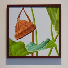 Lotus No. 35 (Photorealist Still Life Painting of Green & Brown Lotus Plant)