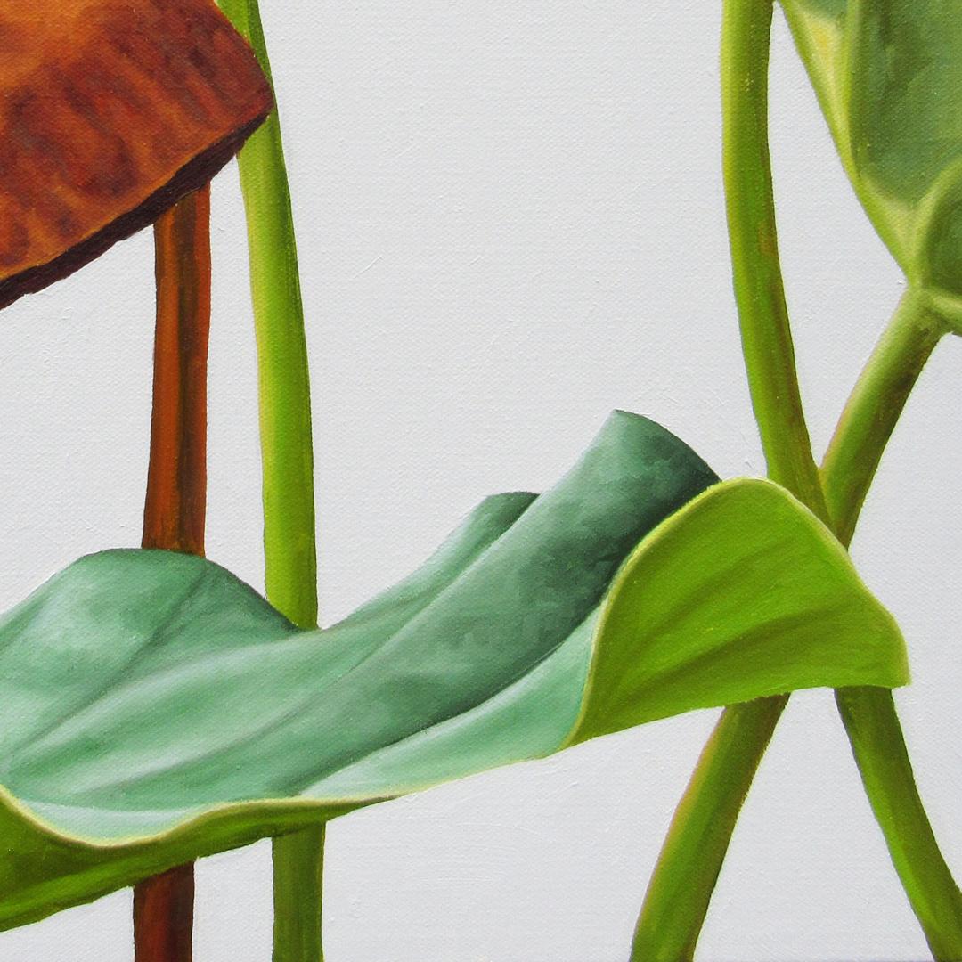 Lotus No. 35 (Photorealist Still Life Painting of Green & Brown Lotus Plant)  - Gray Still-Life Painting by Frank DePietro