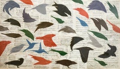 Birds and Folk Songs (Figurative Chalk-Zeichnung bunter fliegender Vögel)