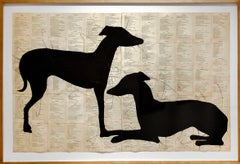 Good Bad Dog (Figurative Chalk Drawing of Dogs on Vintage Book Pages)