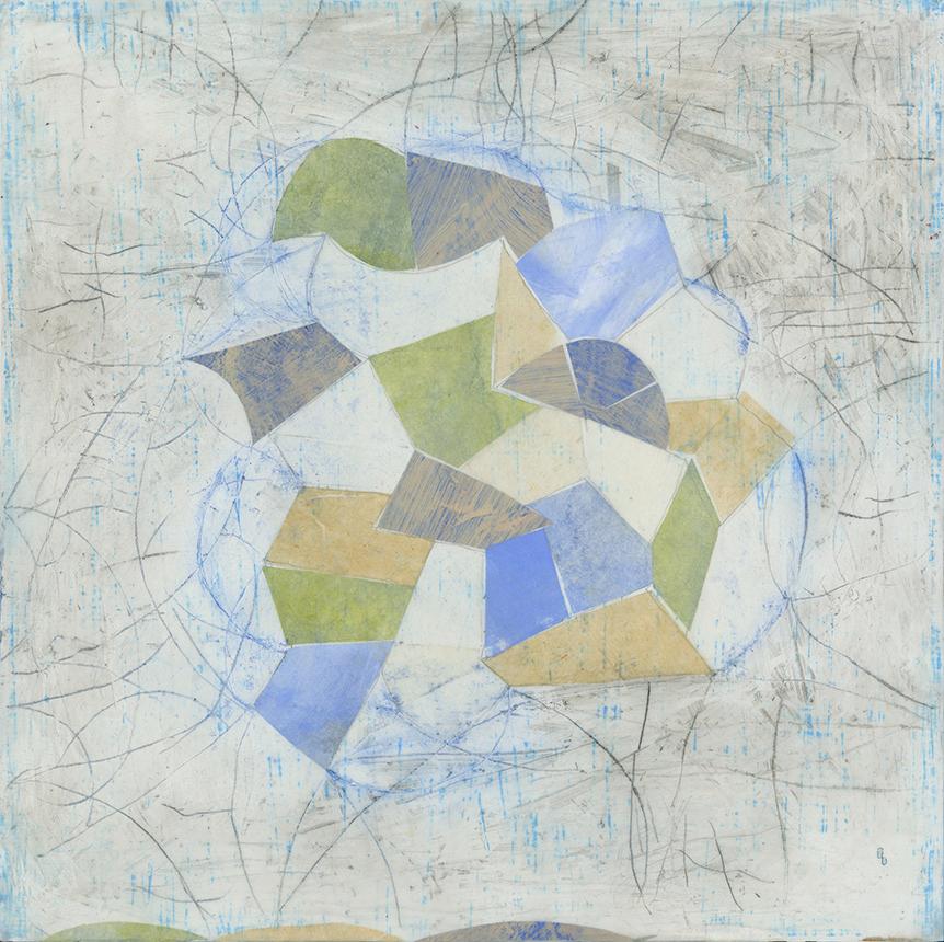 Little Blue (Abstract Geometric Mixed Media Encaustic Work on Wooden Panel)