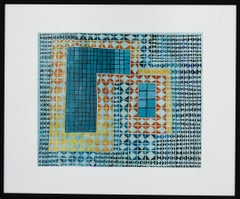 Busy Blue (Abstract Checkered Pattern Gouache and Collage on Paper)