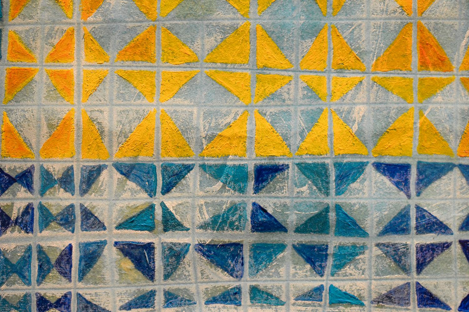 Busy Blue (motif à carreaux abstraits, gouache et collage sur papier) en vente 2