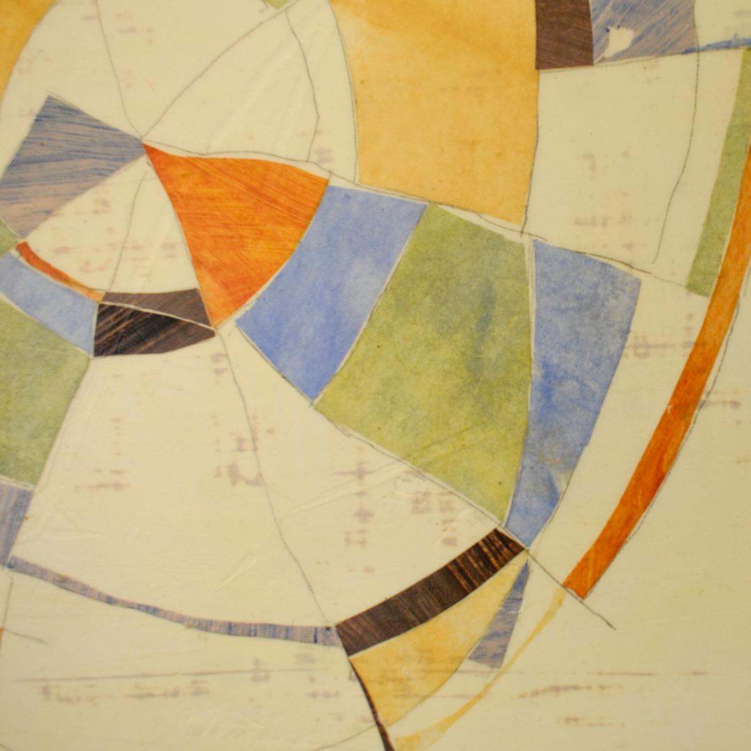 Piechart Frisbee (Abstract Geometric Mixed Media Encaustic Work on Wooden Panel) 2