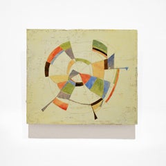 Piechart Frisbee (Abstract Geometric Mixed Media Encaustic Work on Wooden Panel)