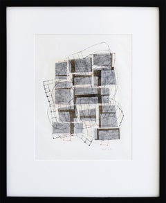 Layered Plan #6 (Abstract Geometric Black & White Mixed Media Collage on Paper)