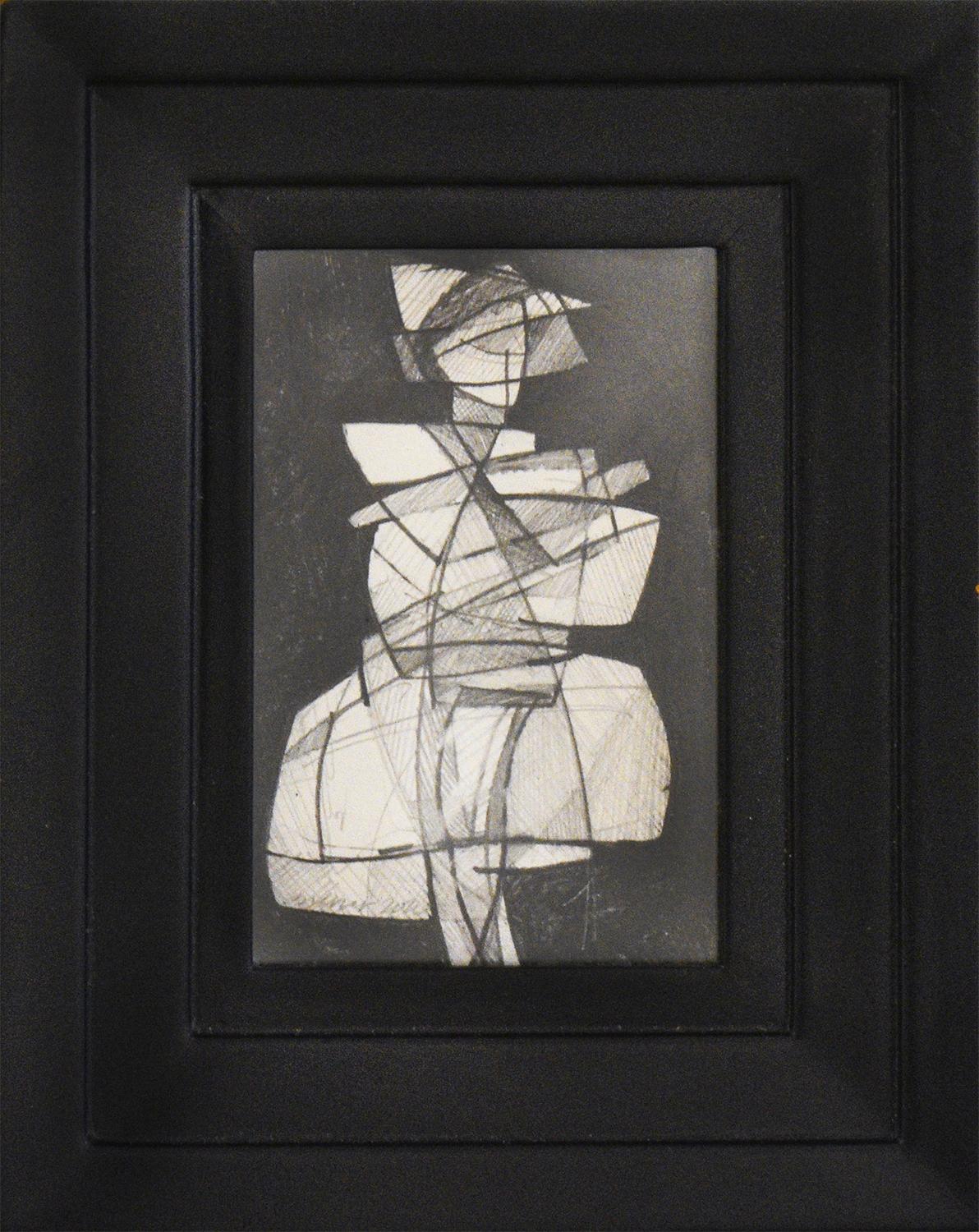 David Dew Bruner Figurative Art - Infanta LVIX: Figurative Cubist Style Abstract Geometric Graphite Drawing