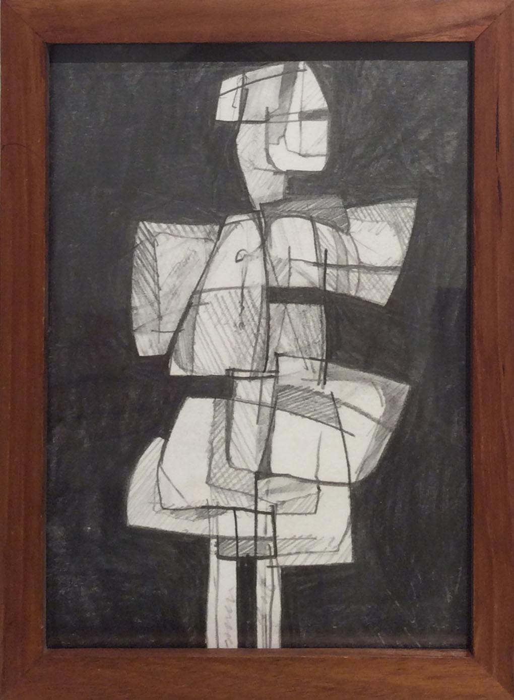 David Dew Bruner Abstract Drawing - Infanta XLIX: Figurative Cubist Style Abstract Geometric Graphite Drawing