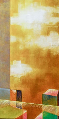 Summer in the City (Abstract Painting of New York City Skyline in Golden Yellow)