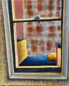 Locked Window: Abstracted Interior Painting of the View from a City Window