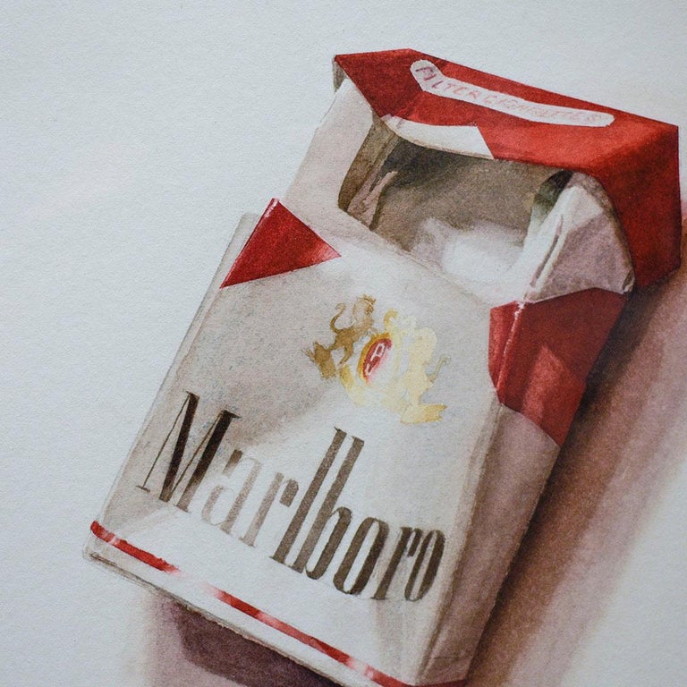 Marlboro III (Photo-Realist Pop Art Still Life Painting of a Red Cigarette  Pack)