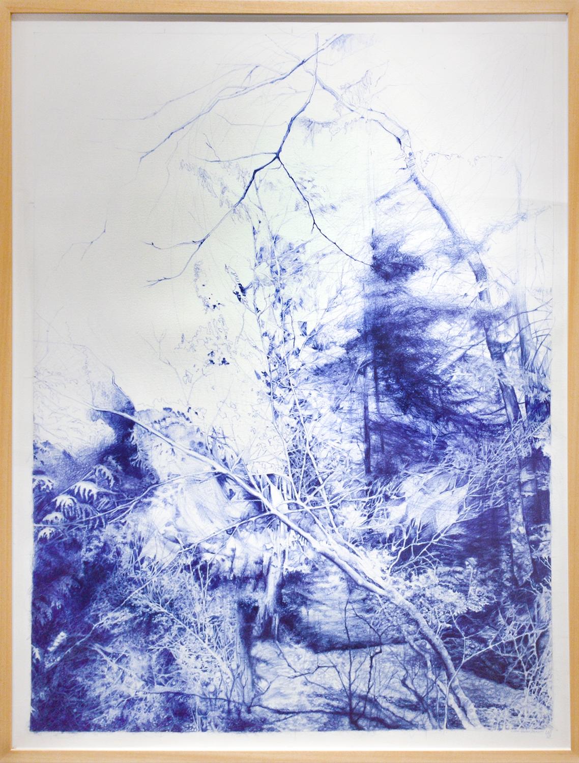 The Unseen (Ballpoint pen landscape drawing on paper in Blue ink) - Art by Linda Newman Boughton