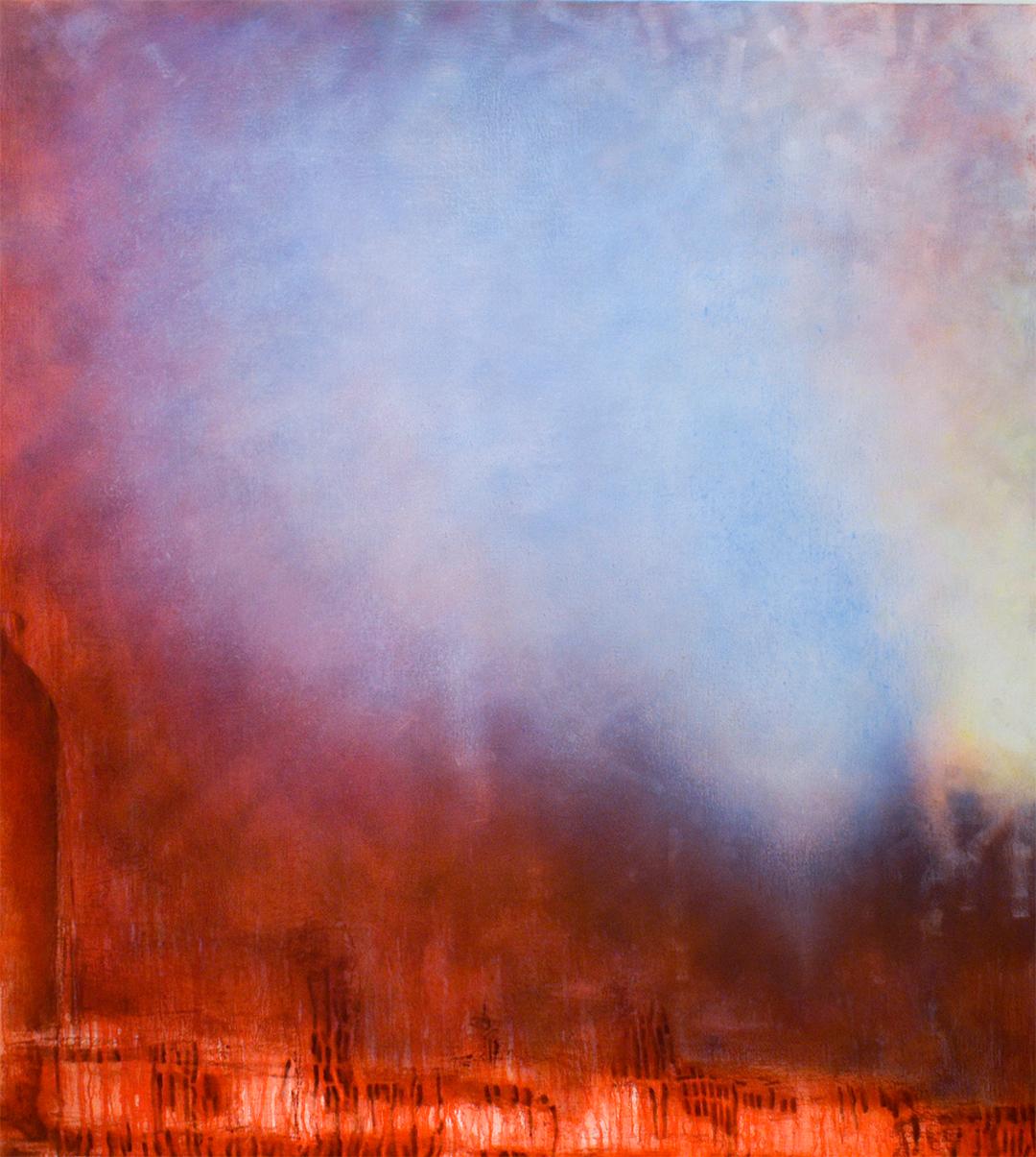 Burning Fog Over NYC: Abstract Color Field Landscape Painting of New York City