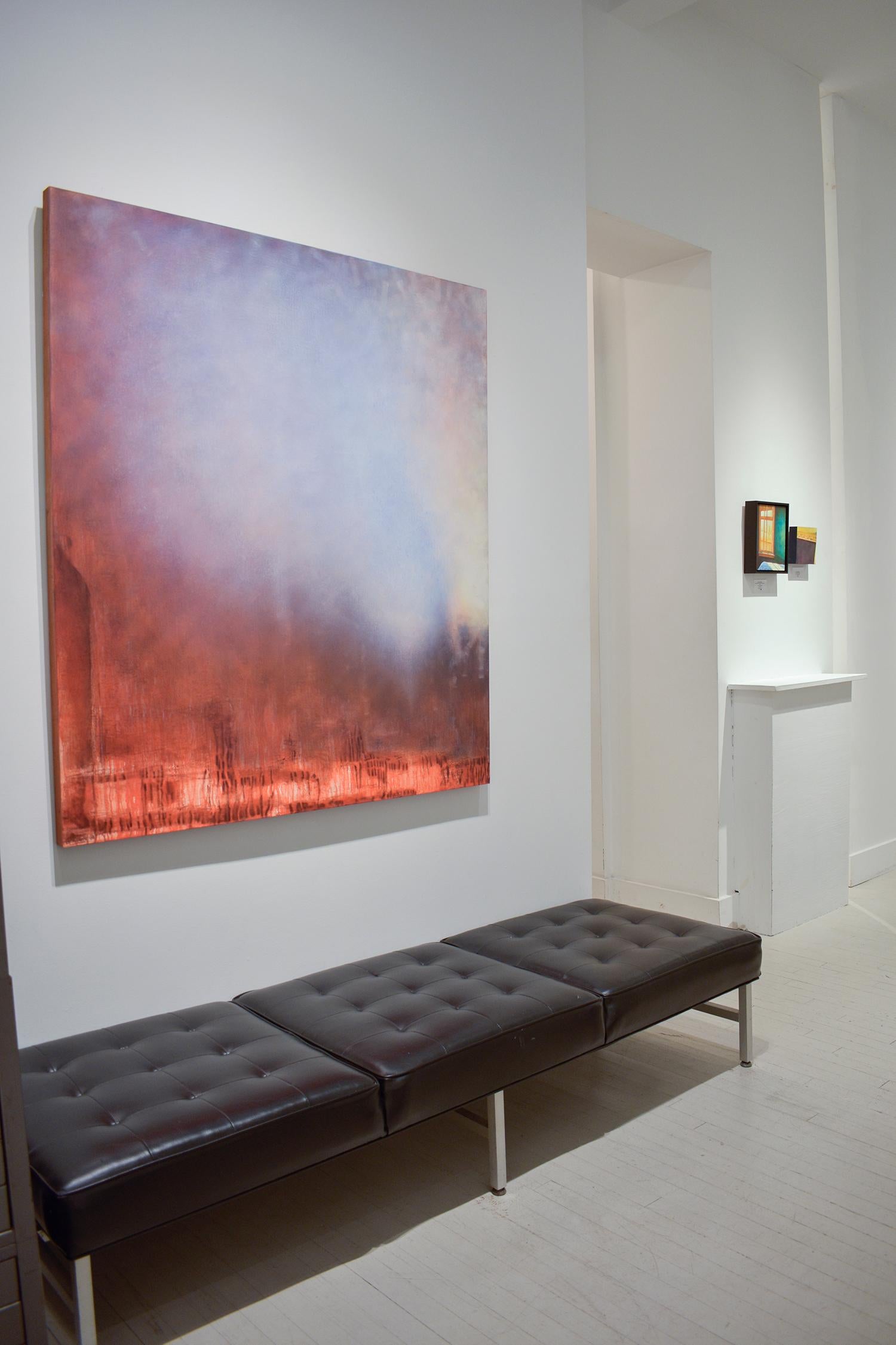 Burning Fog Over NYC: Abstract Color Field Landscape Painting of New York City For Sale 3