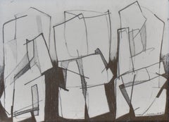 Three Figures: Figurative Cubist Abstract Graphite Unframed Drawing