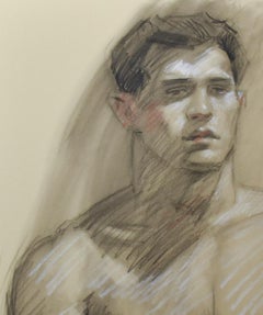 MB 045 (Figurative Charcoal Drawing on Paper of Male Nude Model)