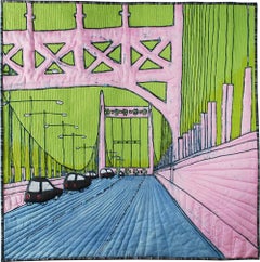Triborough Bridge: Cityscape Landscape Mixed Media Painting of NYC Bridge