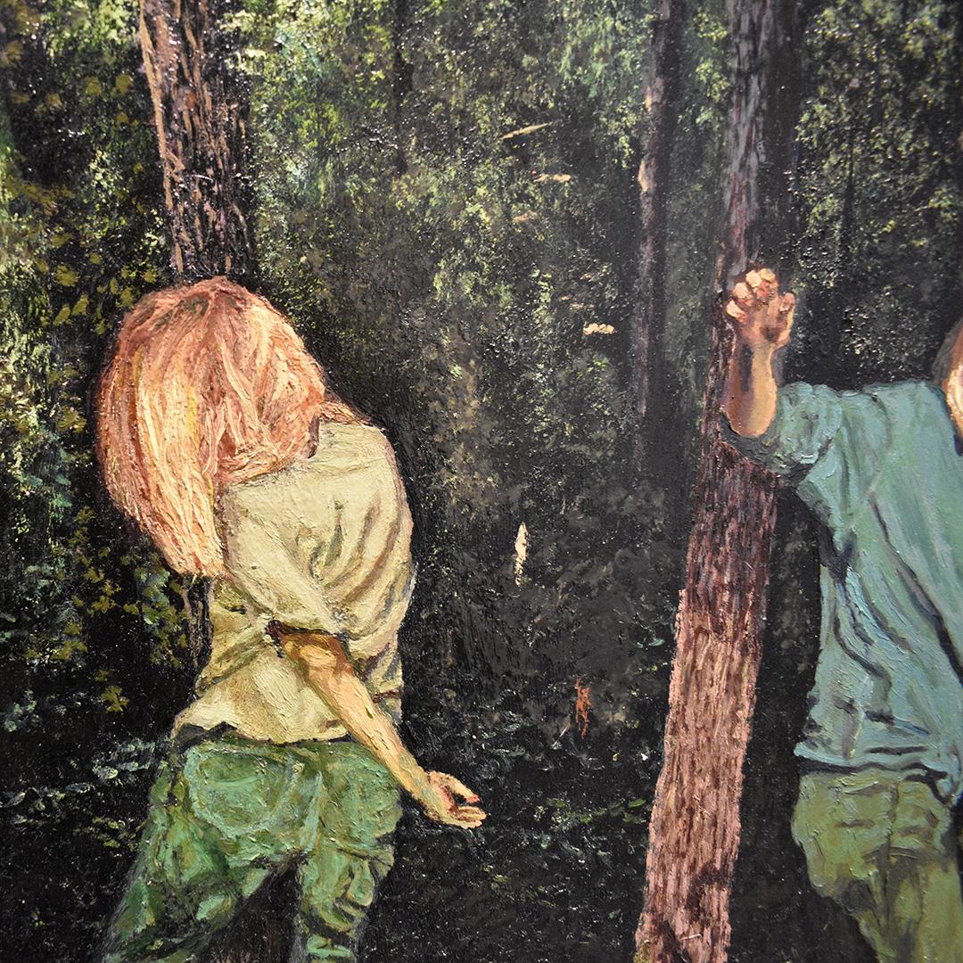 Secret Song: Figurative Painting of Blonde Dancing Girls in a Forest Landscape 6
