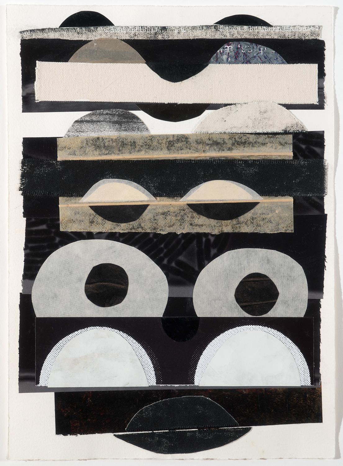 Nancy Egol Nikkal Abstract Painting - OCCULAE (Abstract Geometric Mixed Media Collage in White, Black, and Beige) 