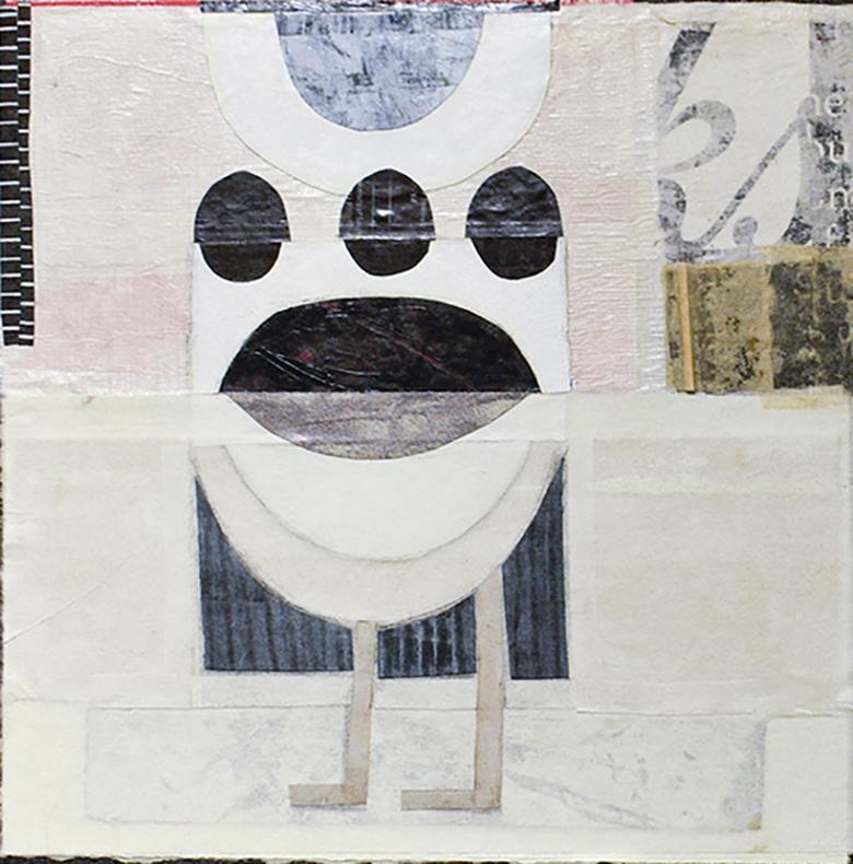 Nancy Egol Nikkal Abstract Painting - PIERRE (Abstract Geometric Collage in Beige, White & Black of Abstract Figure)