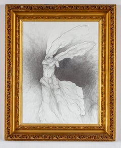 Nike VII (Abstracted Figurative Drawing of Winged Goddess in Antique Gold Frame)
