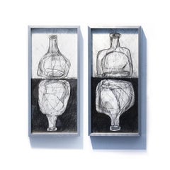 Bottles Diptych: Abstract Cubist Style Morandi Bottle Still Life Pencil Drawing