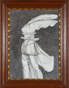 Nike VI: Figurative Abstract Graphite Drawing of Goddess Nike, Vintage Frame