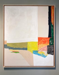 Certain Bliss 7: Abstract Painting with Gestural Color Blocks on Beige & White
